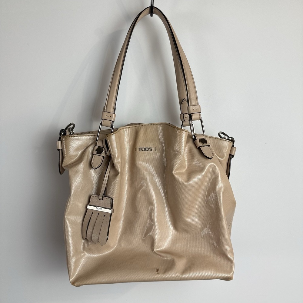 Tod's Mini Flower Bag Pink‎ Patent Coated Fabric Tote Italy